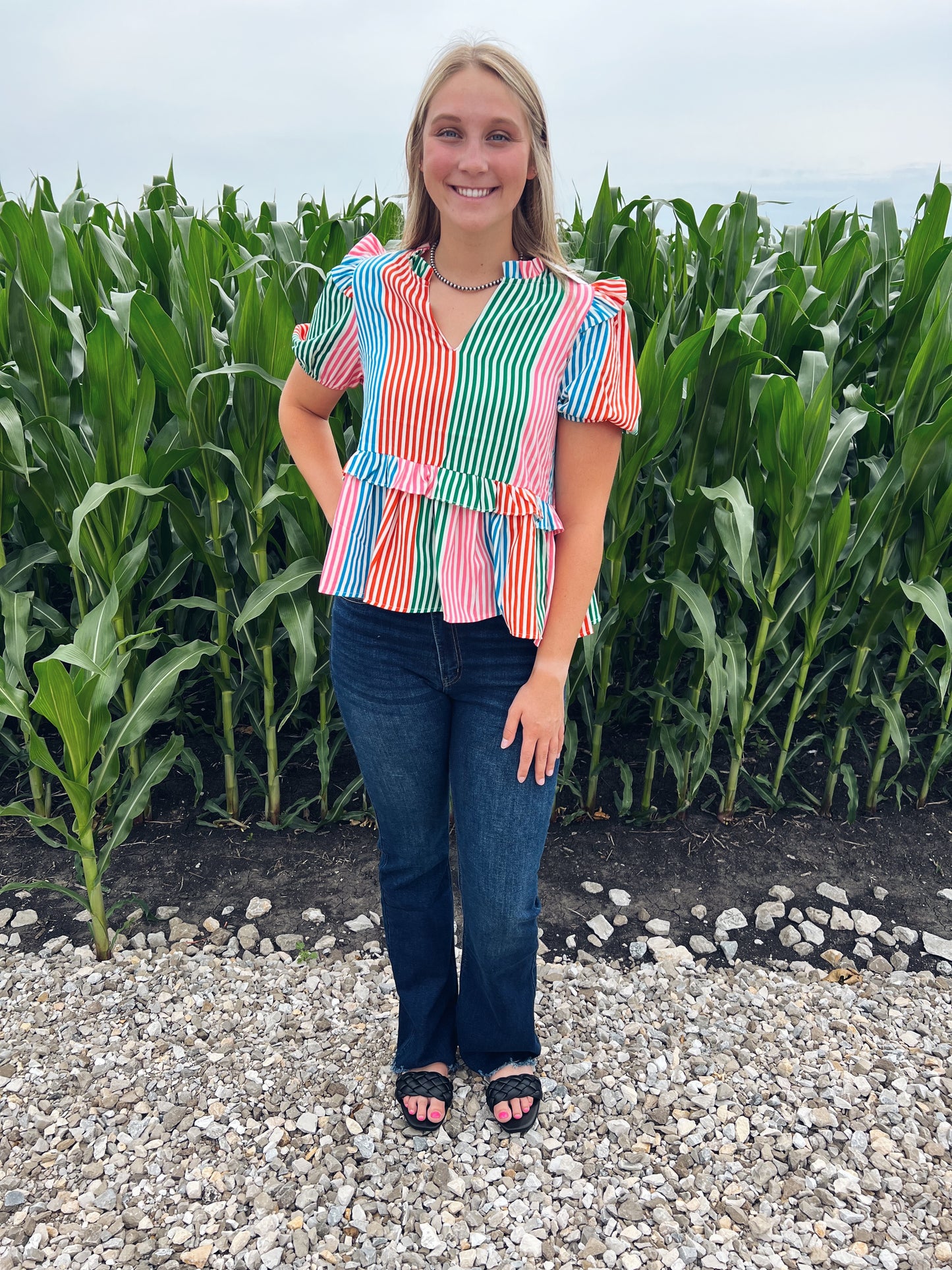 Kan Can High Rise Frayed Hem Flare