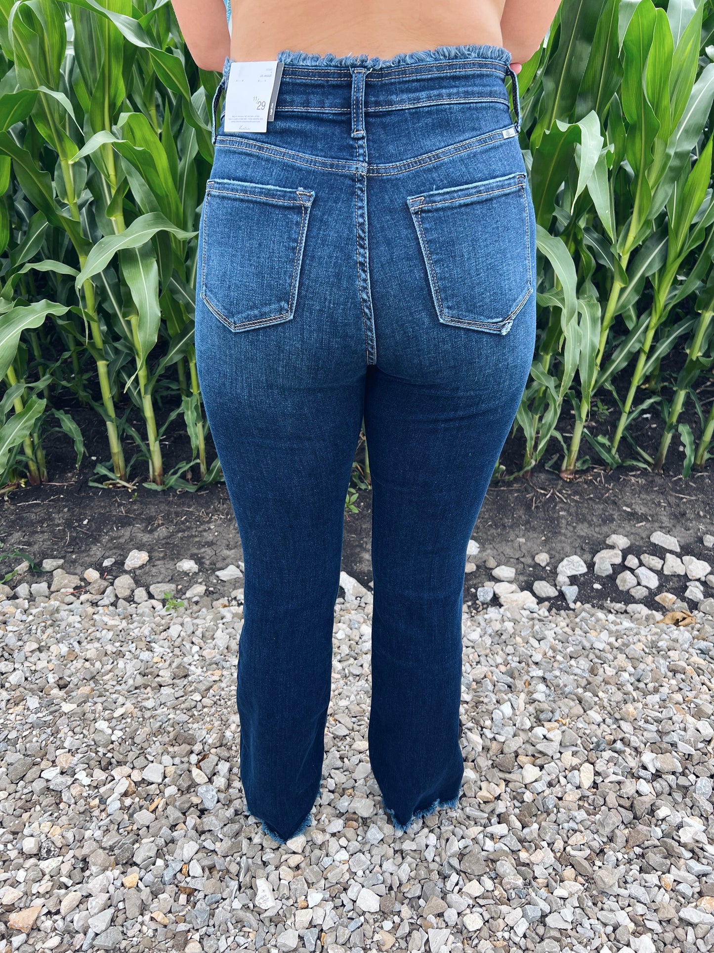 Kan Can High Rise Frayed Hem Flare