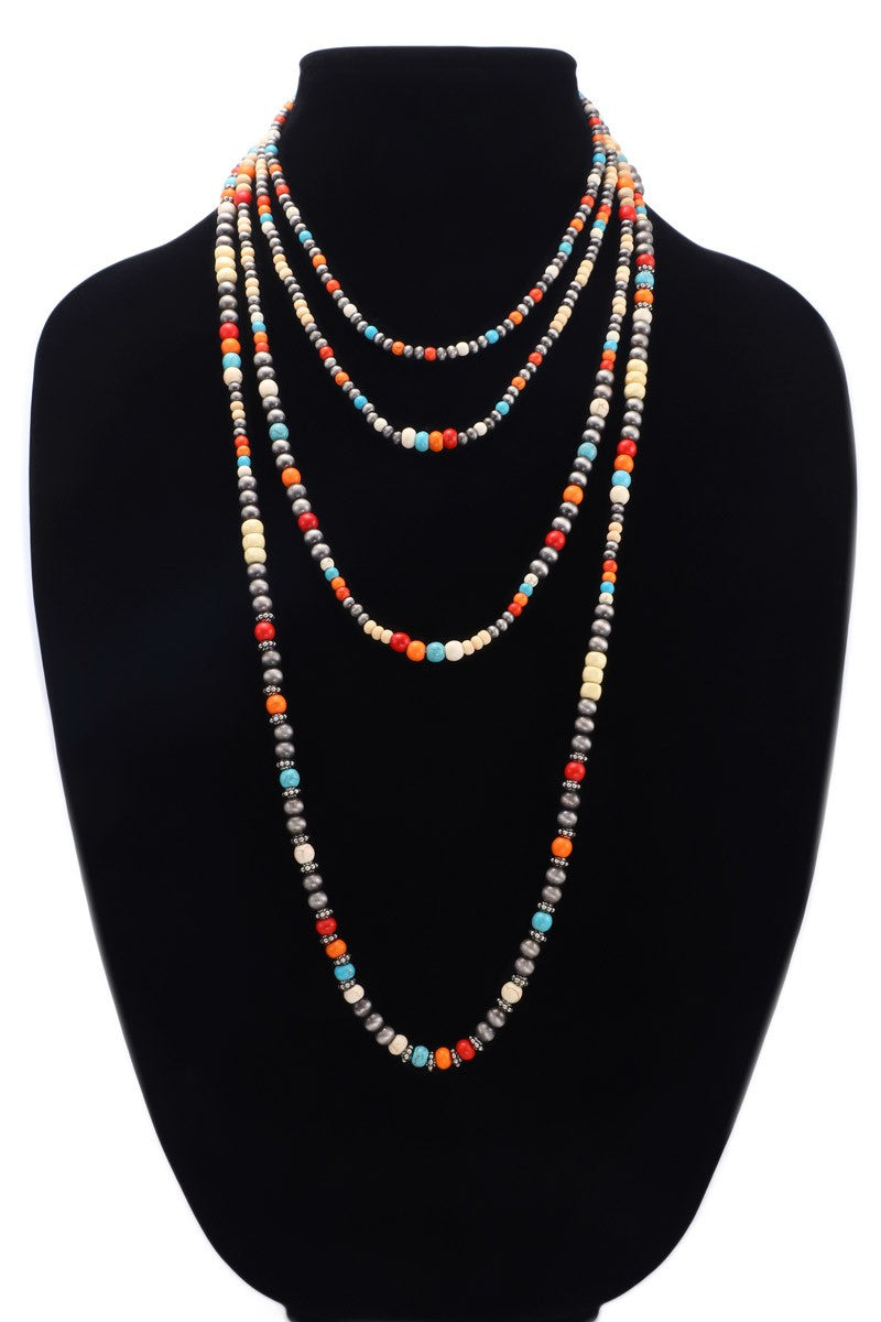 Layered Navajo Pearl/Bead Necklace and Earring Set