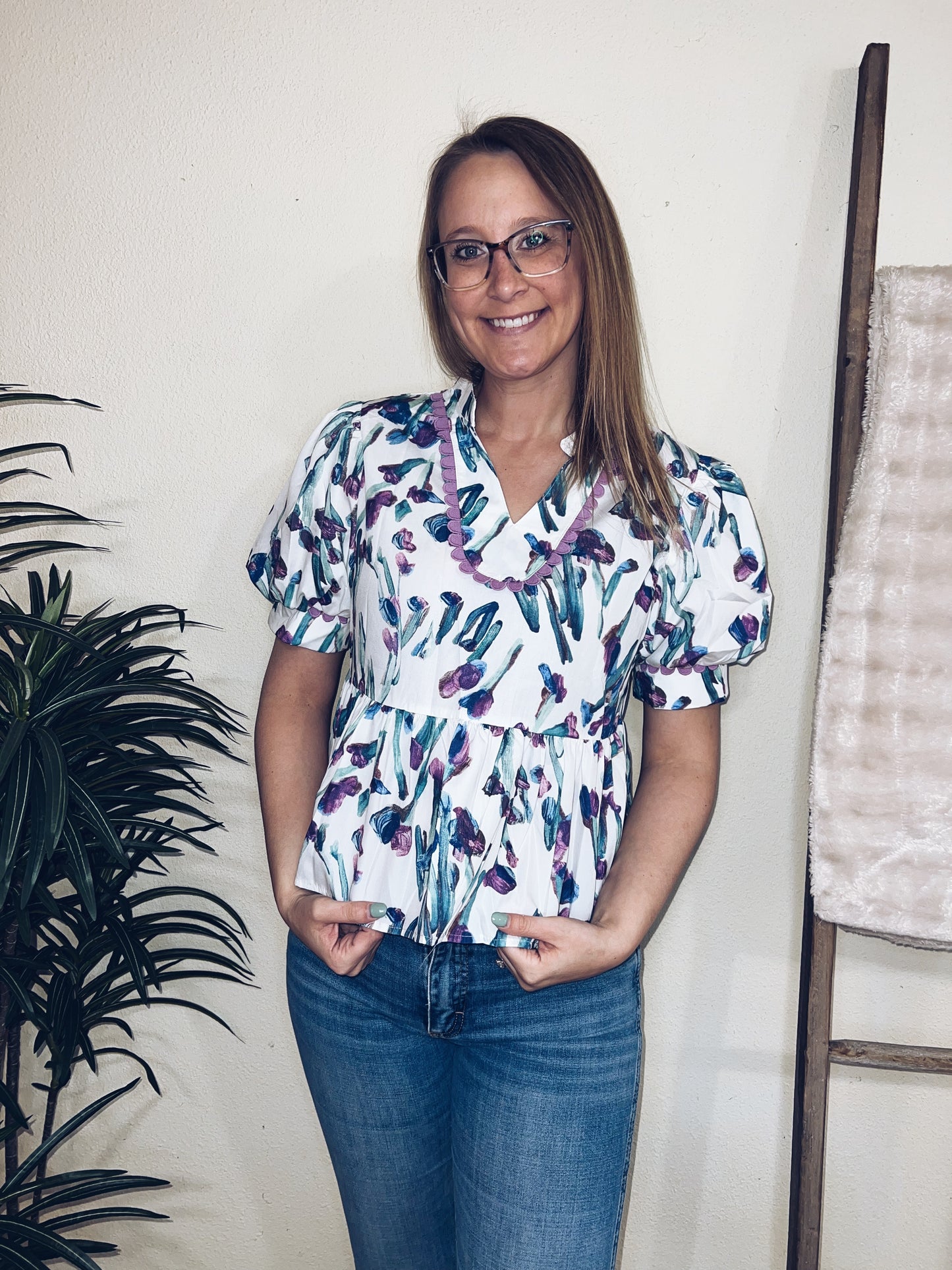 Fannie Floral Ricrac Peplum Top