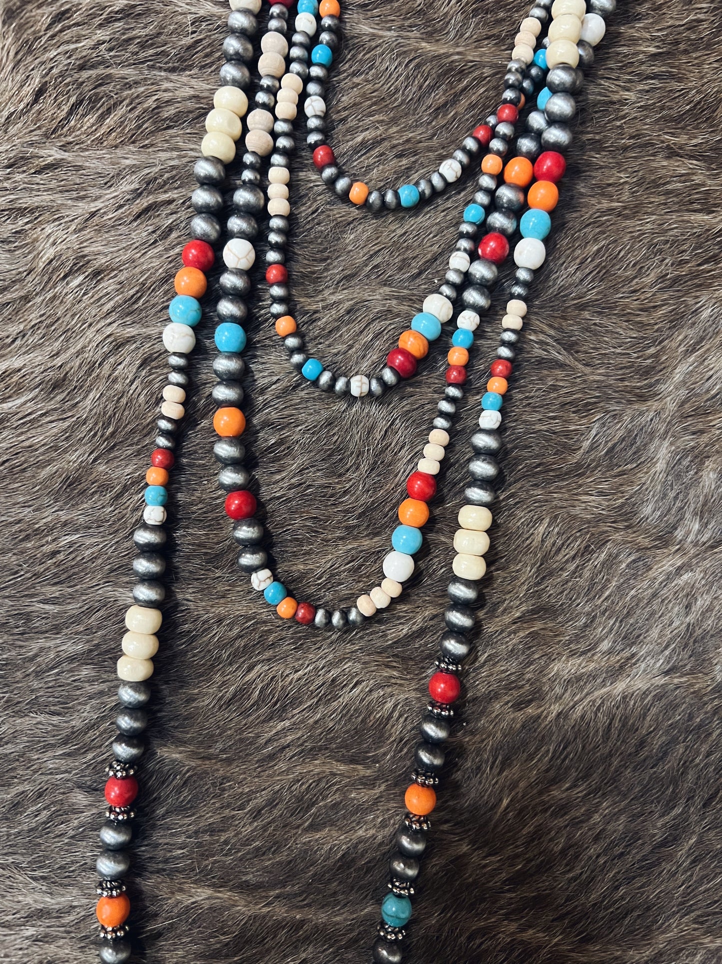 Layered Navajo Pearl/Bead Necklace and Earring Set