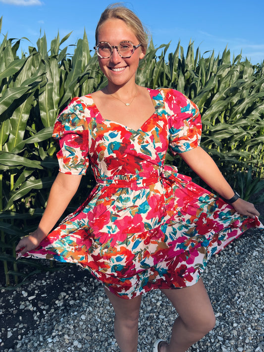 Belted Flower Dress