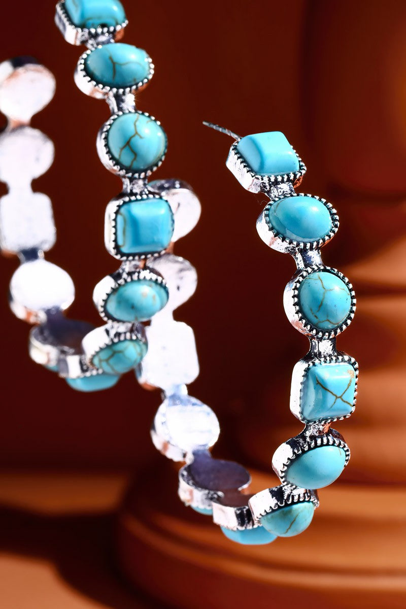 Hoop Earrings with Turquoise Stones